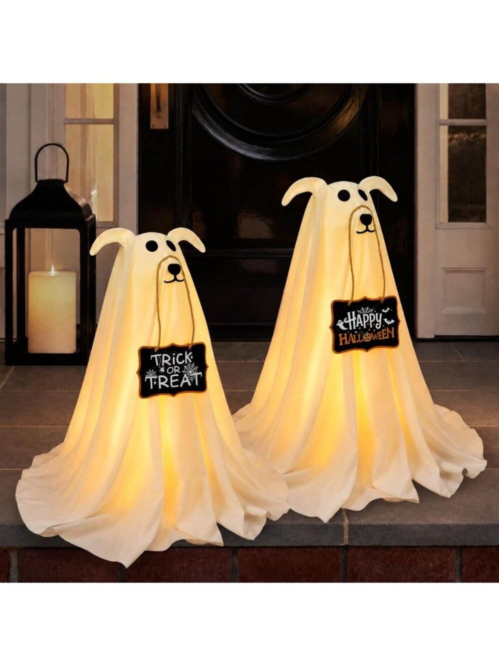 Light-Up Spooky Ghost Dog Decorations, 2 Pack, 2.3 FT Halloween Yard Decor